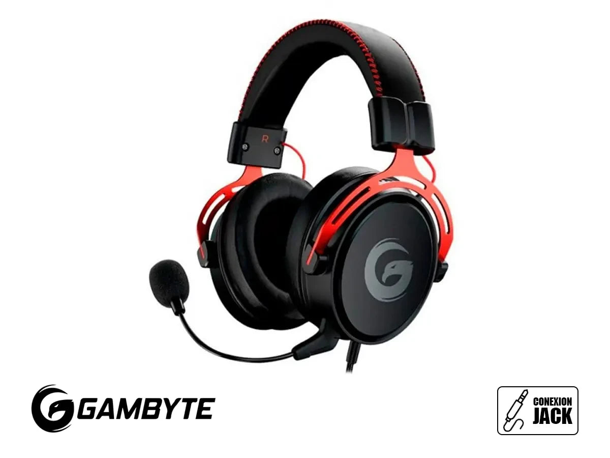 Auricular Gambyte Templar 7.1 Gaming (bmbh43ar) Con Microfono, Interfaz Jack 3.5 Mm, Negro C/ Rojo