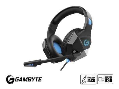 Auricular Gambyte Frost Death Gaming 7.1 (bmbh414ad) Con Microfono, Interfaz Usb, Jack 3.5 Mm, Led Azul, Azul