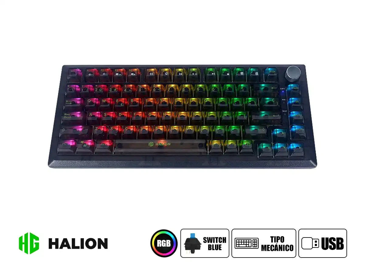 Teclado Gamer Halion Ha-k751 (ha-k751) Mecanico, Switch Blue, Led Rgb, Transparente