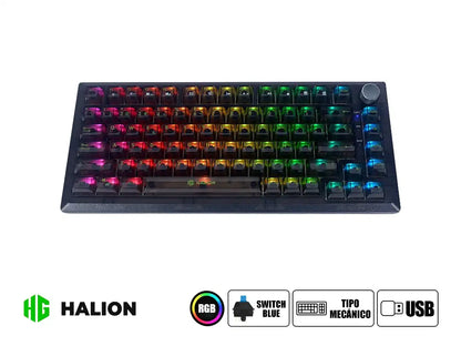 Teclado Gamer Halion Ha-k751 (ha-k751) Mecanico, Switch Blue, Led Rgb, Transparente