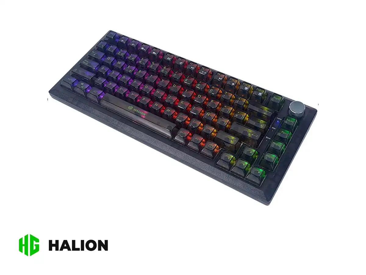 Teclado Gamer Halion Ha-k751 (ha-k751) Mecanico, Switch Blue, Led Rgb, Transparente
