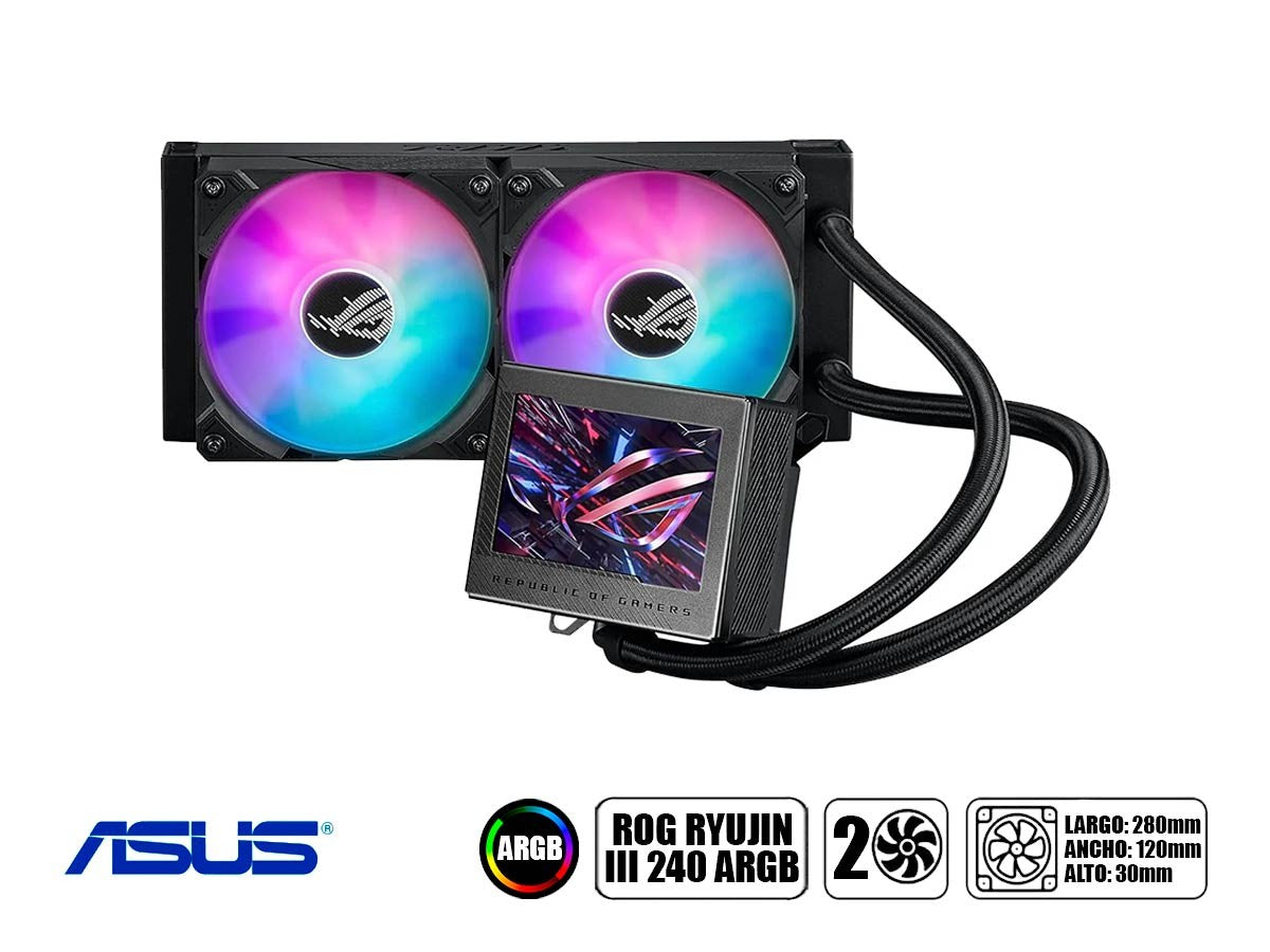 Sistema De Enfriamiento Liquido Asus Rog Ryujin Iii 240 Argb (90rc00k1-m0aay0) 2 Ventiladores, 240mm, Led Argb