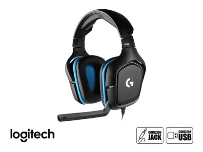 Auricular Logitech G432 Gaming (981-000769) Con Microfono, Interfaz Usb, Negro C/ Azul