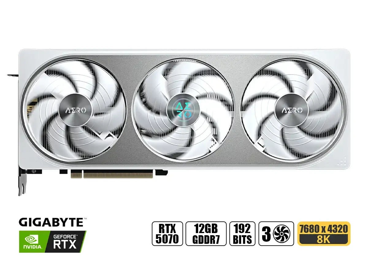 Tarjeta De Video Gigabyte Geforce Rtx 5070 12gb Gddr7 Aero Oc (gv-n5070aero Oc-12gd) Blanco, Nvidia 192 Bits, 3 Ventiladores