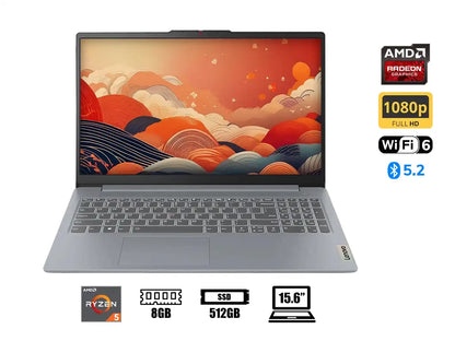 Laptop Lenovo Ryzen 5 7520u Ideapad Slim 3 15amn8 (82xq00n5lm) Pantalla15.6" Fhd Tn, Ram 8gb, Ssd 512gb, S/sistema, Gris Artico