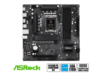 Placa Madre Asrock B760m Pg Lightning/d4 (90-mxbly0-a0uayz) Socket Lga 1700, Ram Ddr4 5333oc Mhz, 14va, 13va, 12va Gen