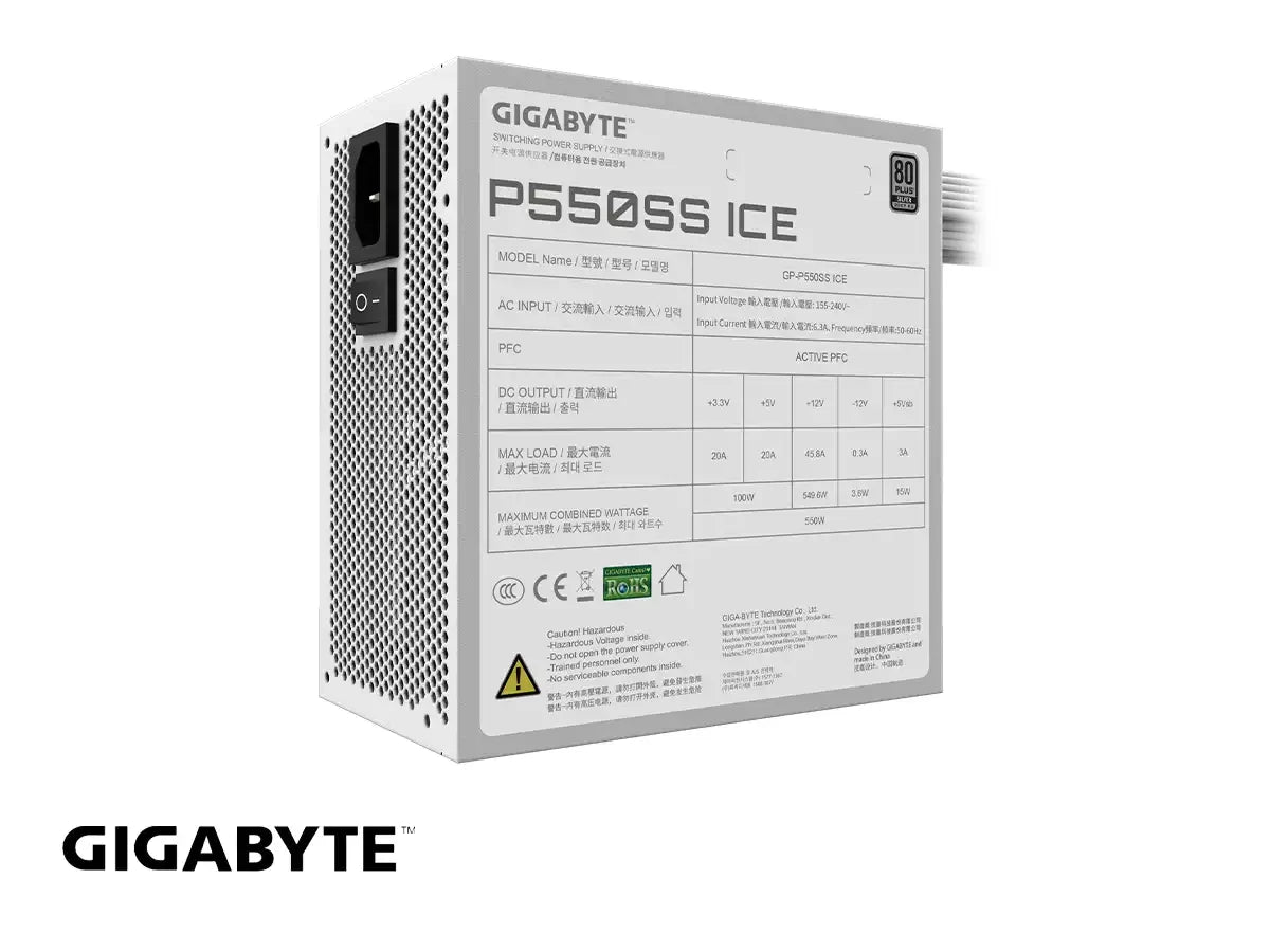 Fuente Gigabyte 550w P550ss Ice (p550ss Ice) Atx, 80 Plus Silver, No Modular, Blanco