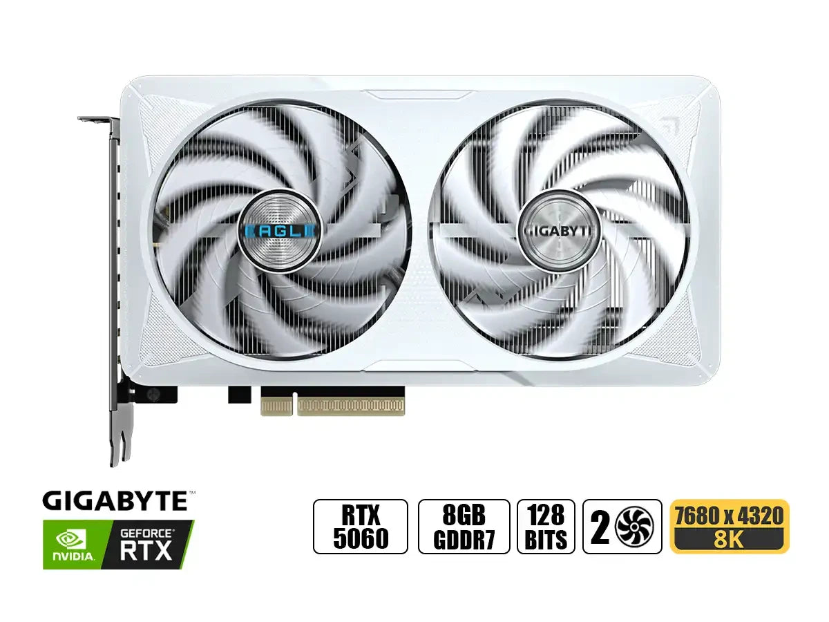 Tarjeta De Video Gigabyte Geforce Rtx 5060 8gb Eagle Oc Ice Gddr7 (gv-n5060eagle Oc Ice-8gd) Nvidia 128 Bits, 2 Ventiladore