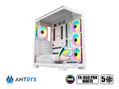 Case Antryx Fx850 Pro Gaming S/fuente (ac-fx850wp) Panel De Vidrio, 5 Ventiladores, Led Argb, White