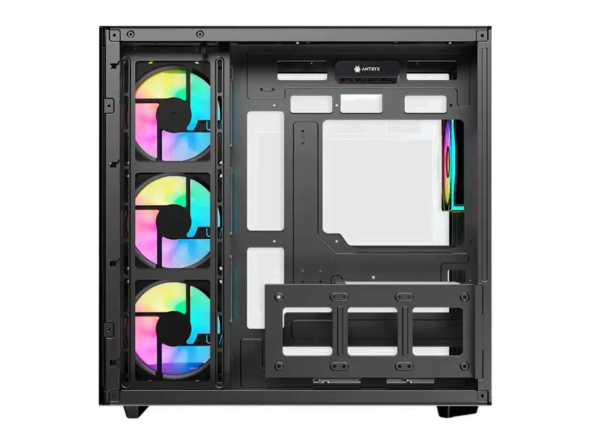 Case Antryx Fx800 Gaming S/fuente (ac-fx800k) Panel De Vidrio, 4 Ventiladores, Led Argb, Negro