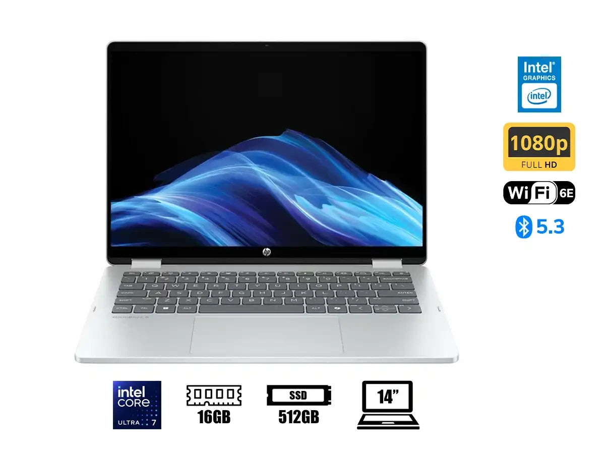 Laptop Hp Core 7 150u Omnibook 5 Flip 14-fp0023 (b86q7ua#aba) Pantalla 14" Wuxga, Ram 16gb, Ssd 512gb, Touchscreen, Win11 Glacier Silver