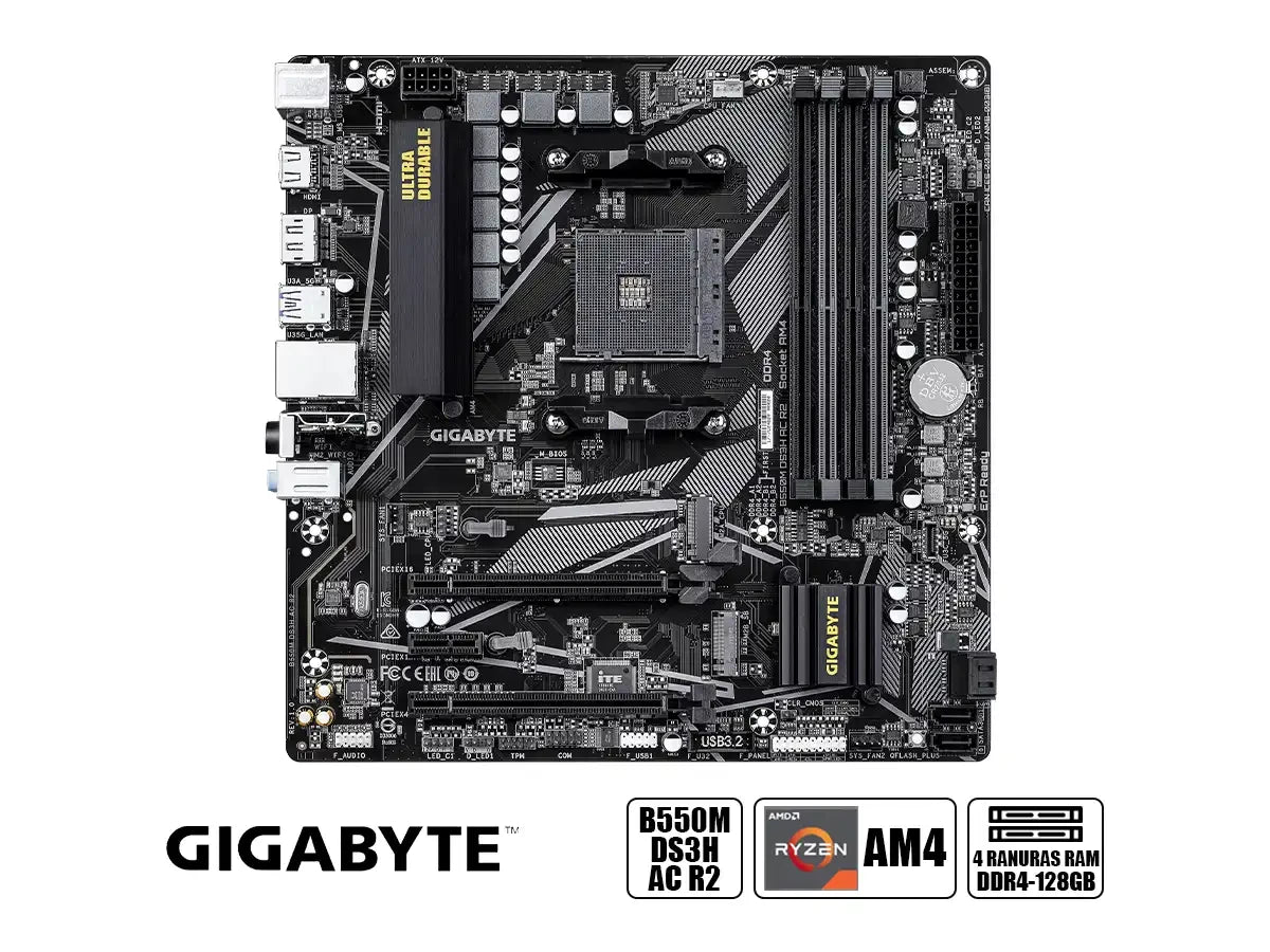 Placa Madre Gigabyte B550m Ds3h Ac R2 (b550m Ds3h Ac R2) Socket Am4, Ram Ddr4 Buss 4733oc Mhz, Wifi