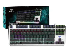 Teclado Gamer Aula F2067 (aul-f2067-gry-rbw) Mecanico, Switch Blue, Color Gris Y Negro