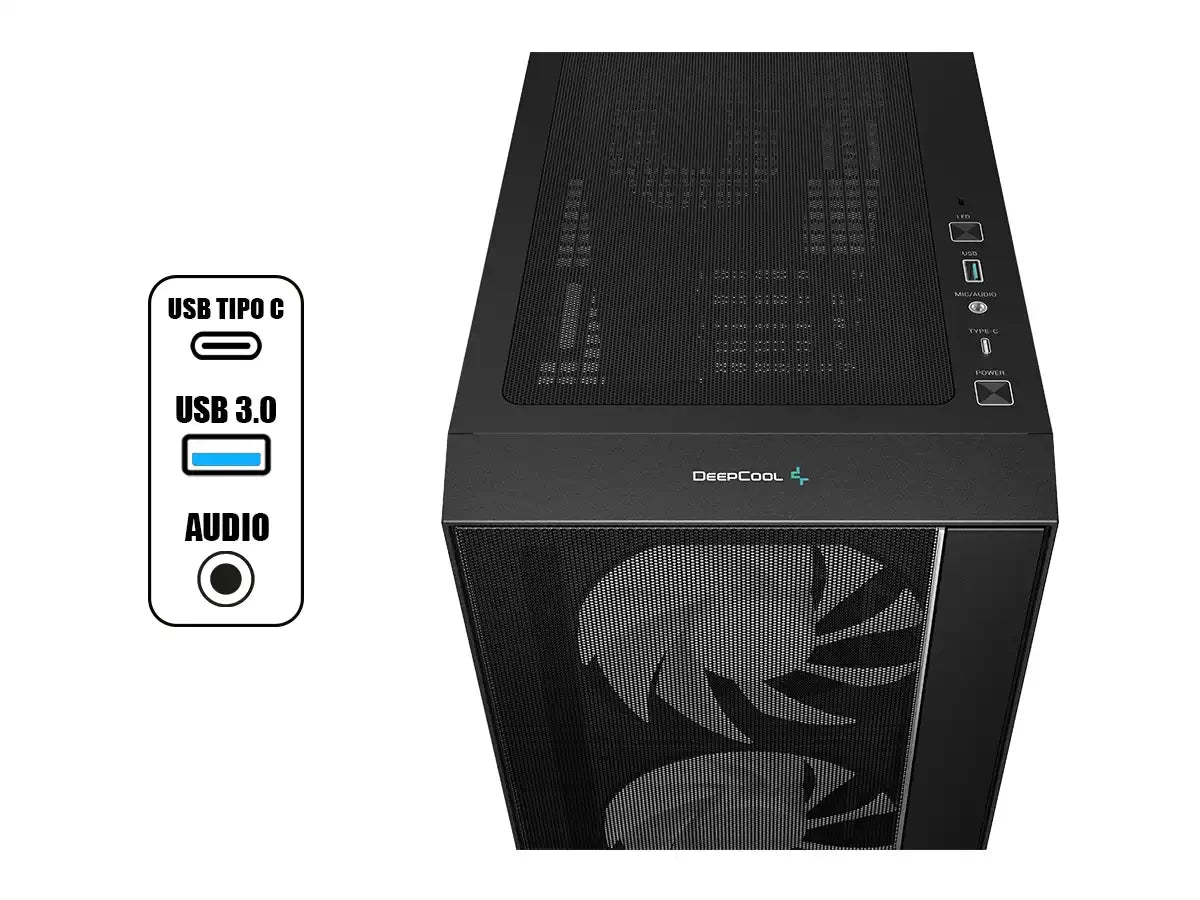Case Deepcool Matrexx 55 Mesh V4 C, S/fuente (r-matrexx55-bcaga4-g-4) Tipo C, 4 Ventiladores, Led Argb, Negro