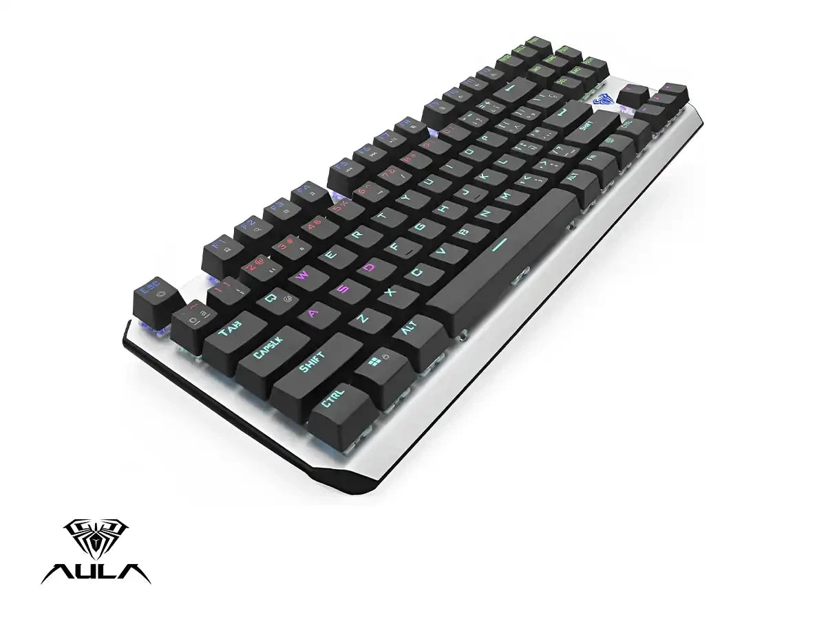 Teclado Gamer Aula F2067 (aul-f2067-gry-rbw) Mecanico, Switch Blue, Color Gris Y Negro