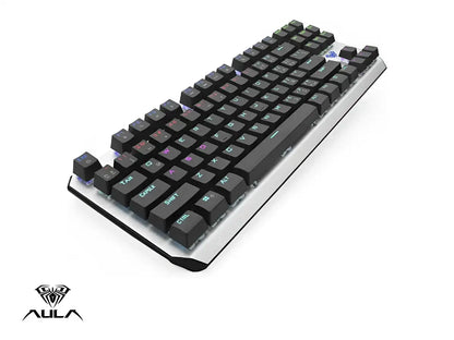 Teclado Gamer Aula F2067 (aul-f2067-gry-rbw) Mecanico, Switch Blue, Color Gris Y Negro