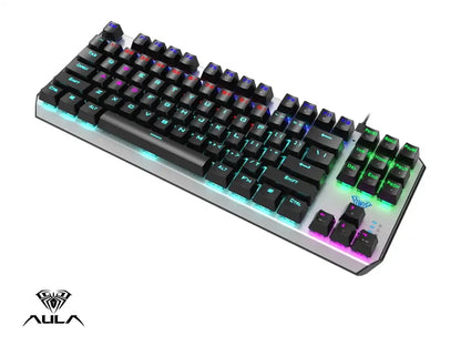 Teclado Gamer Aula F2067 (aul-f2067-gry-rbw) Mecanico, Switch Blue, Color Gris Y Negro