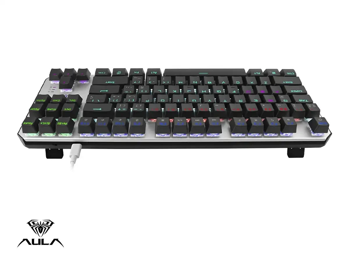 Teclado Gamer Aula F2067 (aul-f2067-gry-rbw) Mecanico, Switch Blue, Color Gris Y Negro