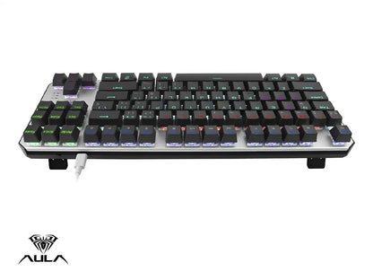 Teclado Gamer Aula F2067 (aul-f2067-gry-rbw) Mecanico, Switch Blue, Color Gris Y Negro