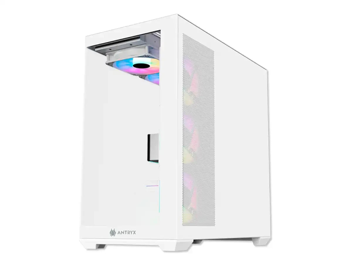 Case Antryx Fx-750 White Gaming S/fuente (ac-fx750w) Paneles De Vidrio, 4 Ventiladores, Led Argb, Blanco