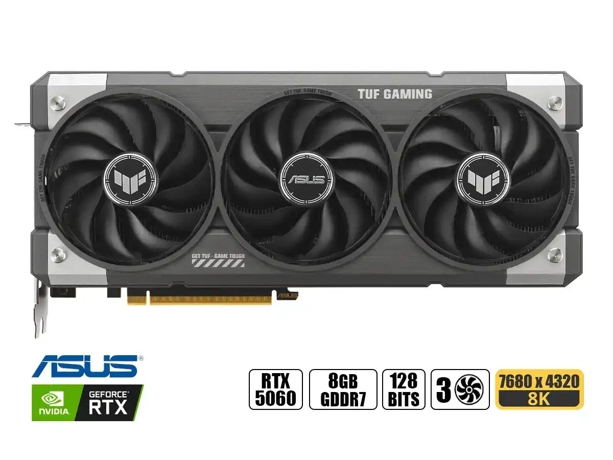 Tarjeta De Video Asus Geforce Rtx 5060 8gb Tuf Gddr7 (90tuf-rtx5060-o8g) Nvidia 128 Bits, 3 Ventiladores
