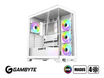 Case Gamer Gambyte Magus S/fuente, Blanco (cs-maw4argwr-lg) Panel De Vidrio, 4 Ventilador, Led Argb