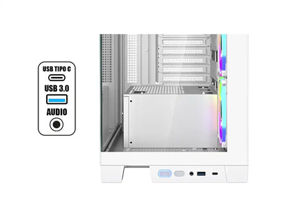 Case Gamer Gambyte Magus S/fuente, Blanco (cs-maw4argwr-lg) Panel De Vidrio, 4 Ventilador, Led Argb