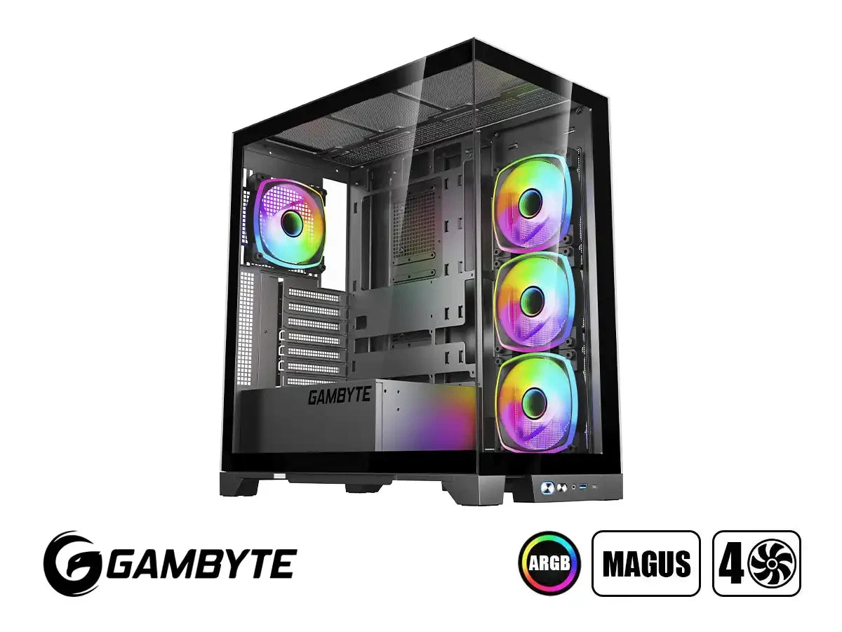 Case Gamer Gambyte Magus S/fuente, Negro (cs-mag4argwr-lg) Panel De Vidrio, 4 Ventilador, Led Argb