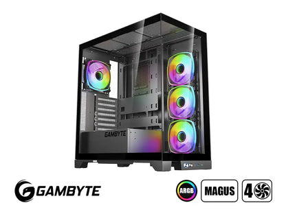 Case Gamer Gambyte Magus S/fuente, Negro (cs-mag4argwr-lg) Panel De Vidrio, 4 Ventilador, Led Argb