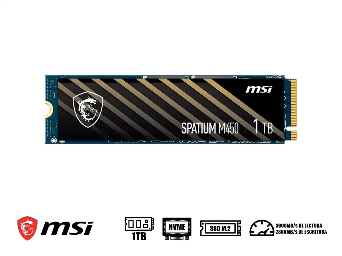 Unidad De Almacenamiento Ssd M.2 Pcie Msi 1tb Nvme Spatium M450, 2280 (sm450n100) 3600mb/s