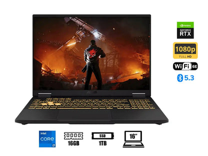 Laptop Asus Core I7 14650hx Tuf Gaming F16 Fx608jmr-rv024 (90nr0nb1-m00280) 16" Fhd 165hz, Ram 16gb, Ssd 1tb, Rtx 5060 8gb, S/sistema, esp
