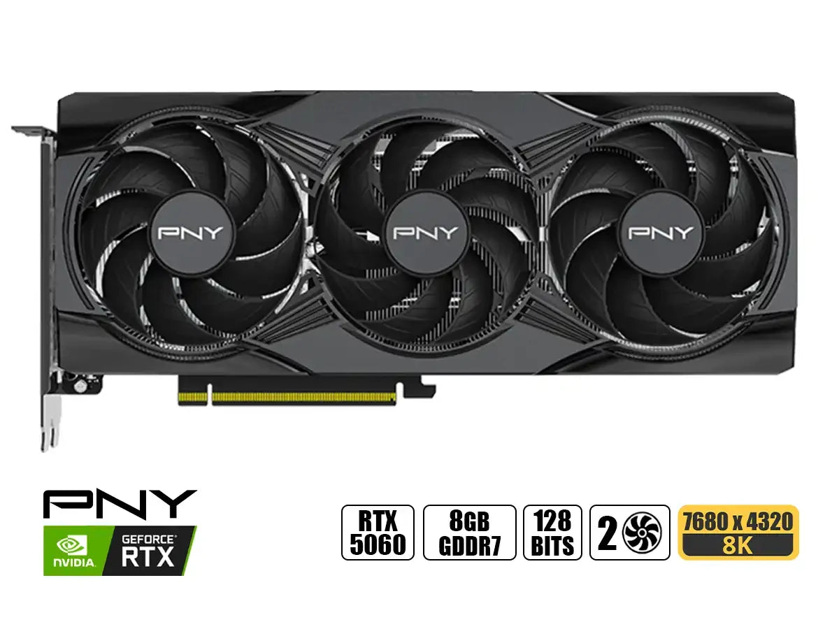 Tarjeta De Video Pny Geforce Rtx 5060 8gb Epic-x Rgb Oc Gdrr7 (vcg50608tfxxpb1-o) Nvidia 128 Bits, 3 Ventiladores