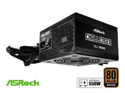 Fuente De Poder Asrock 550w Challenger Cl-550b (90-uxc055-bnuaaa) Atx, 80 Plus Bronze, No Modular, Negro
