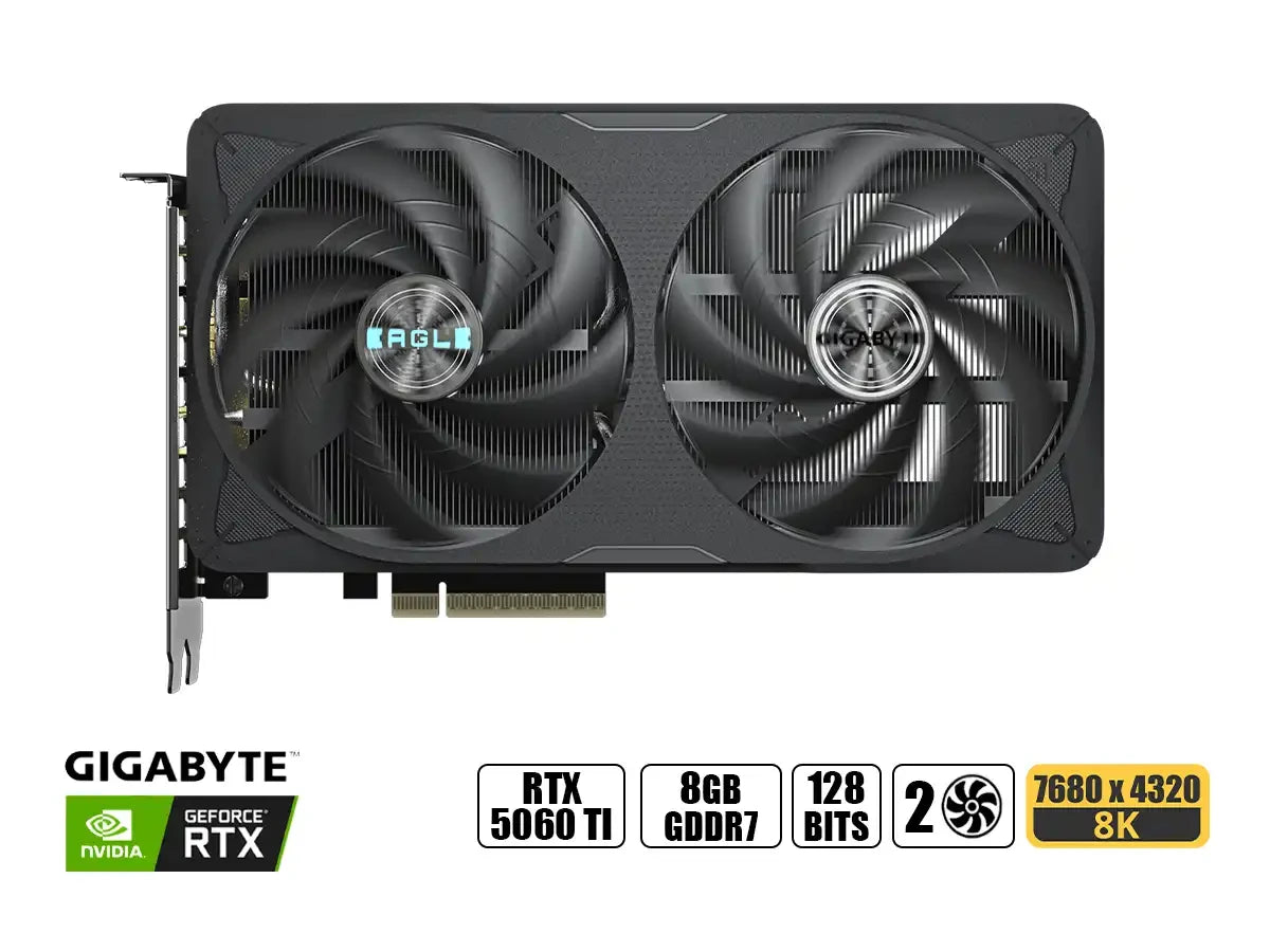 Tarjeta De Video Gigabyte Geforce Rtx 5060 Ti 8gb Eagle Oc Gddr7 Pci Ex Dp (gv-rtx5060ti 8gb Eagle Oc) Nvidia, 128 Bits, 2 Ventiladores