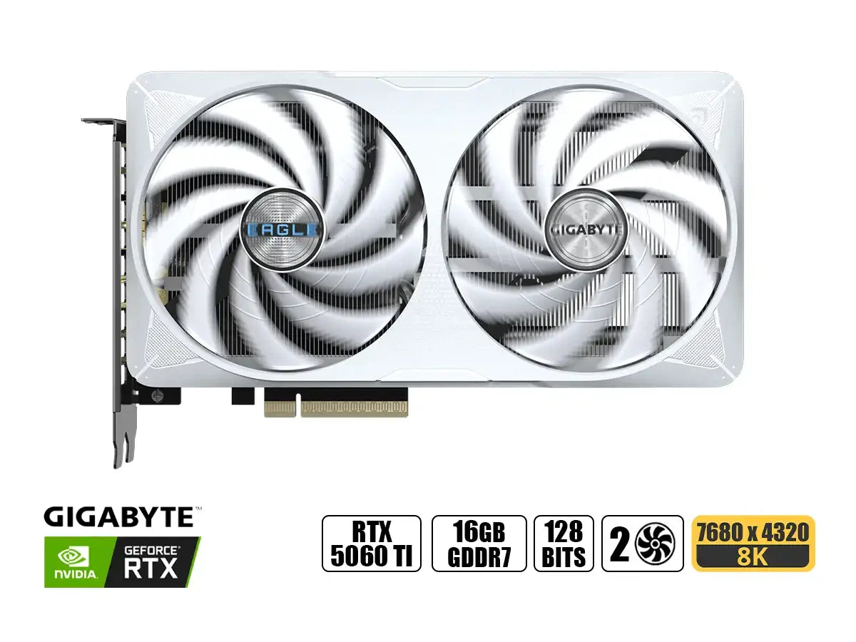 Tarjeta De Video Gigabyte Geforce Rtx 5060 Ti 16gb Eagle Ice Gddr7 Pci Ex Dp (gv-n506teagle Oc Ice-16gd) Nvidia, 128 Bits, 2 Ventiladores