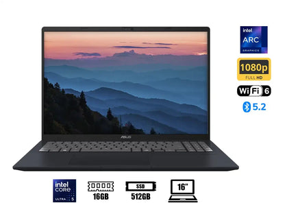 Laptop Asus Core Ultra 5 225h Vivobook 16 X1607ca-mb058 (90nb15a1-m009k0) 16" Wuxga, Ram 16gb, Ssd 512gb, S/sistema, Blue