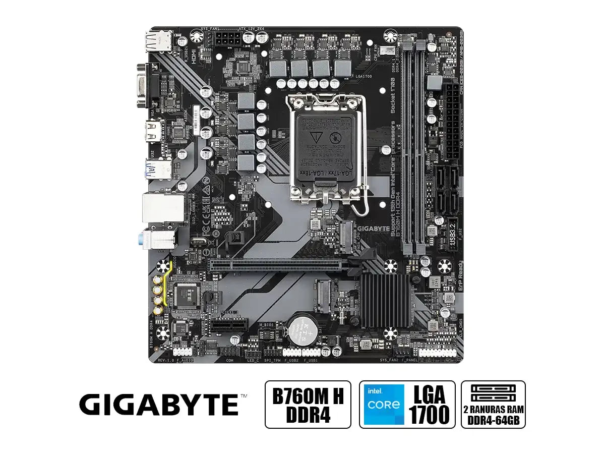 Placa Madre Gigabyte B760m H Ddr4 (b760m-h Ddr4) Socket Lga 1700, Ram Ddr4 Buss 5333oc Mhz, 14va, 13va, 12va Gen