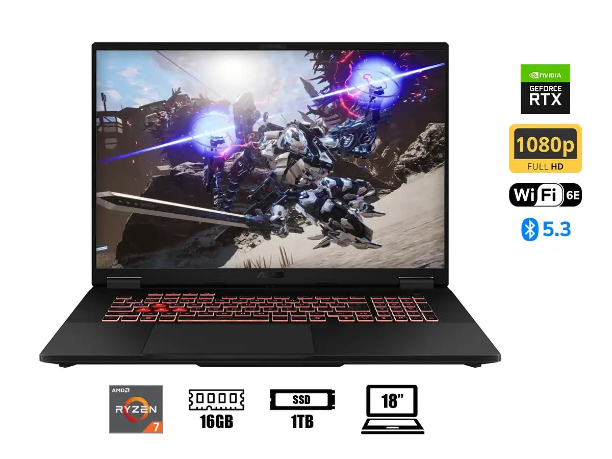 Laptop Asus Ryzen 7 260 Tuf Gaming A18 (fa808uh-rs74) 18” Wuxga 144hz, Ram 16gb, Ssd 1tb, Rtx 5050 8gb, Win11, Gray
