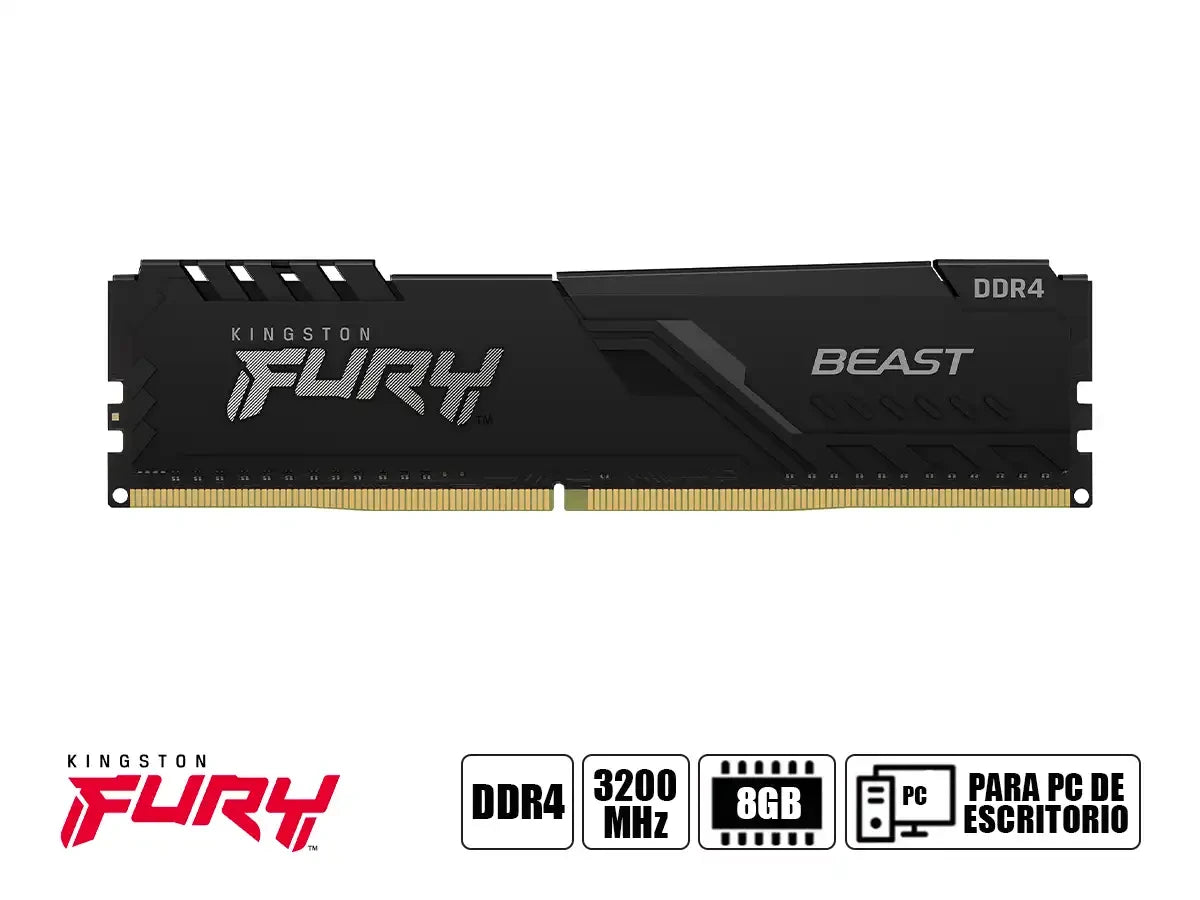 Memoria Ram Kingston Fury Ddr4 8gb Beast (kf432c16bb/8wp) 3200 Mhz, Negro, Cl16-18