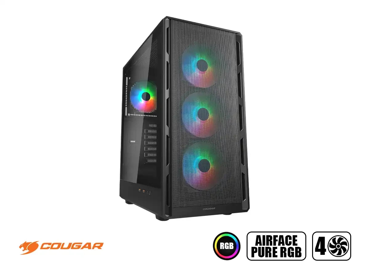 Case Cougar Airface Pure Rgb 650w Bronze (392bd20.0001) Panel De Vidrio, 3 Ventiladores, Led Rgb, 2 Usb, Negro
