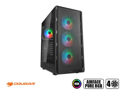 Case Cougar Airface Pure Rgb 650w Bronze (392bd20.0001) Panel De Vidrio, 3 Ventiladores, Led Rgb, 2 Usb, Negro
