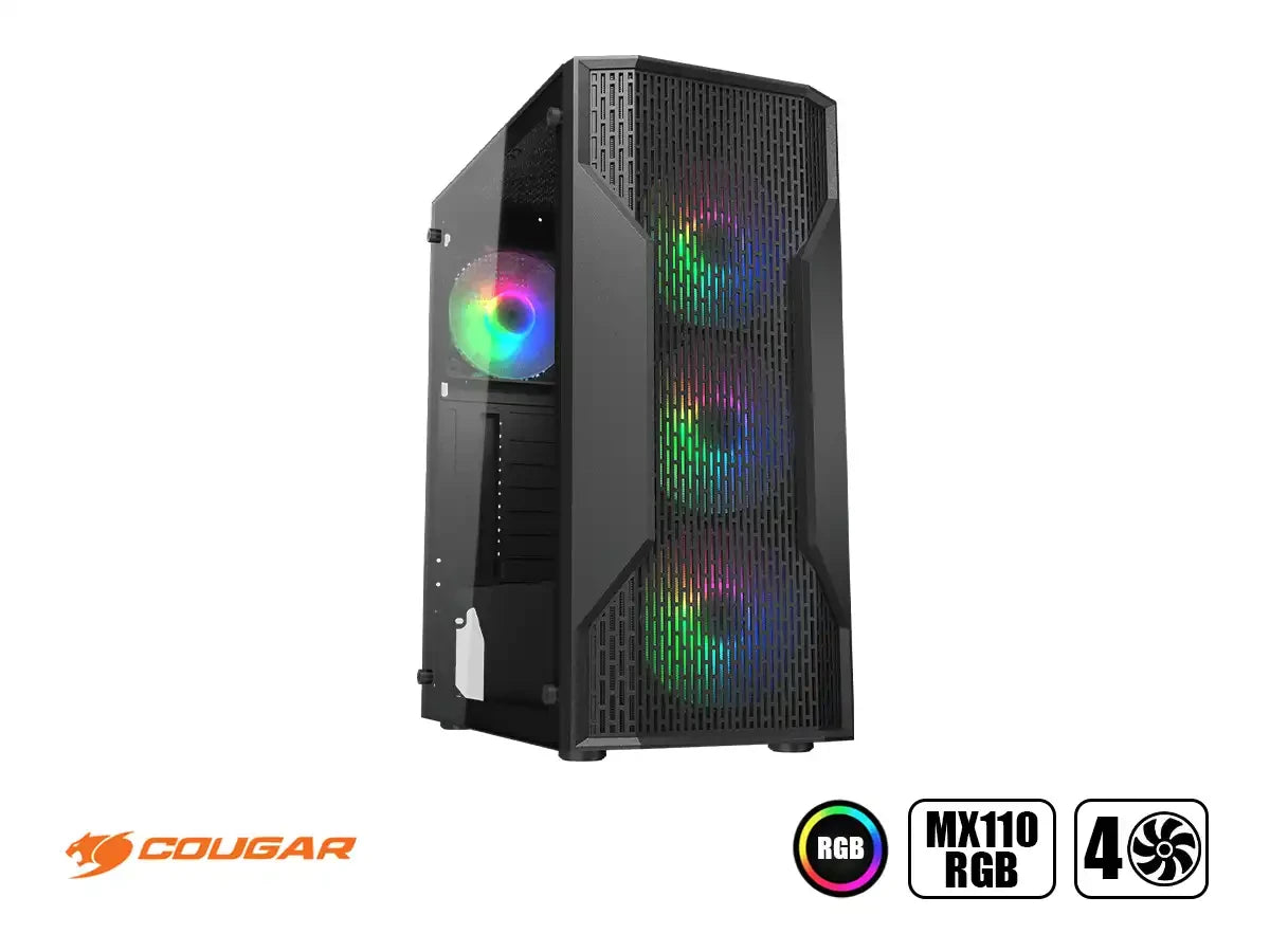 Case Cougar Mx110 Mesh Rgb Negro 650w Bronze Gaming, 4 Ventiladores Led Rgb, 2 Puertos Usb (392ga50.0001)