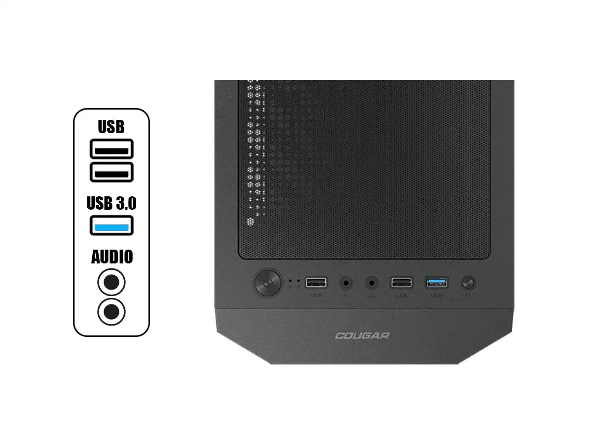 Case Cougar Mx110 Mesh Rgb Negro 650w Bronze Gaming, 4 Ventiladores Led Rgb, 2 Puertos Usb (392ga50.0001)