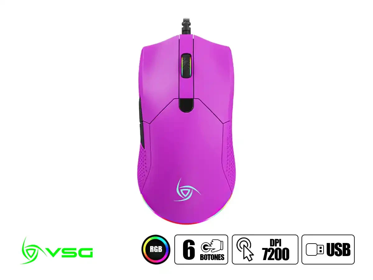 Mouse Vsg Aurora Purpura Gaming (vg-m430-pau) Hasta 7200 Dpi, 6 Botones, Rgb, Purpura