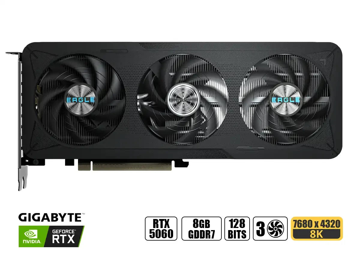 Tarjeta De Video Gigabyte Geforce Rtx 5060 8gb Eagle Max Oc Gddr7 (gv-n5060eagle Oc-8gd) Nvidia 128 Bits, 3 Ventiladores