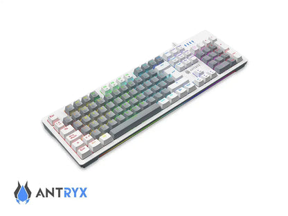 Teclado Gamer Antryx Mk-860l White (amk-cs860lwgbl-sp) Mecanico, Switch Blue, Led Rgb, Blanco Y Gris
