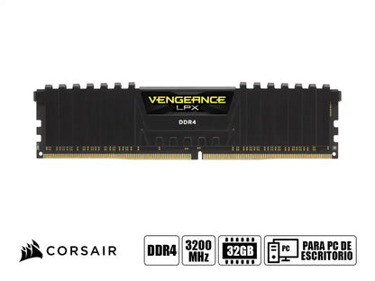 Memoria Ram Corsair Ddr4 32gb (16gbx2) Vengeance Lpx (cmk32gx4m2e3200c16) 3200 Mhz, Negro