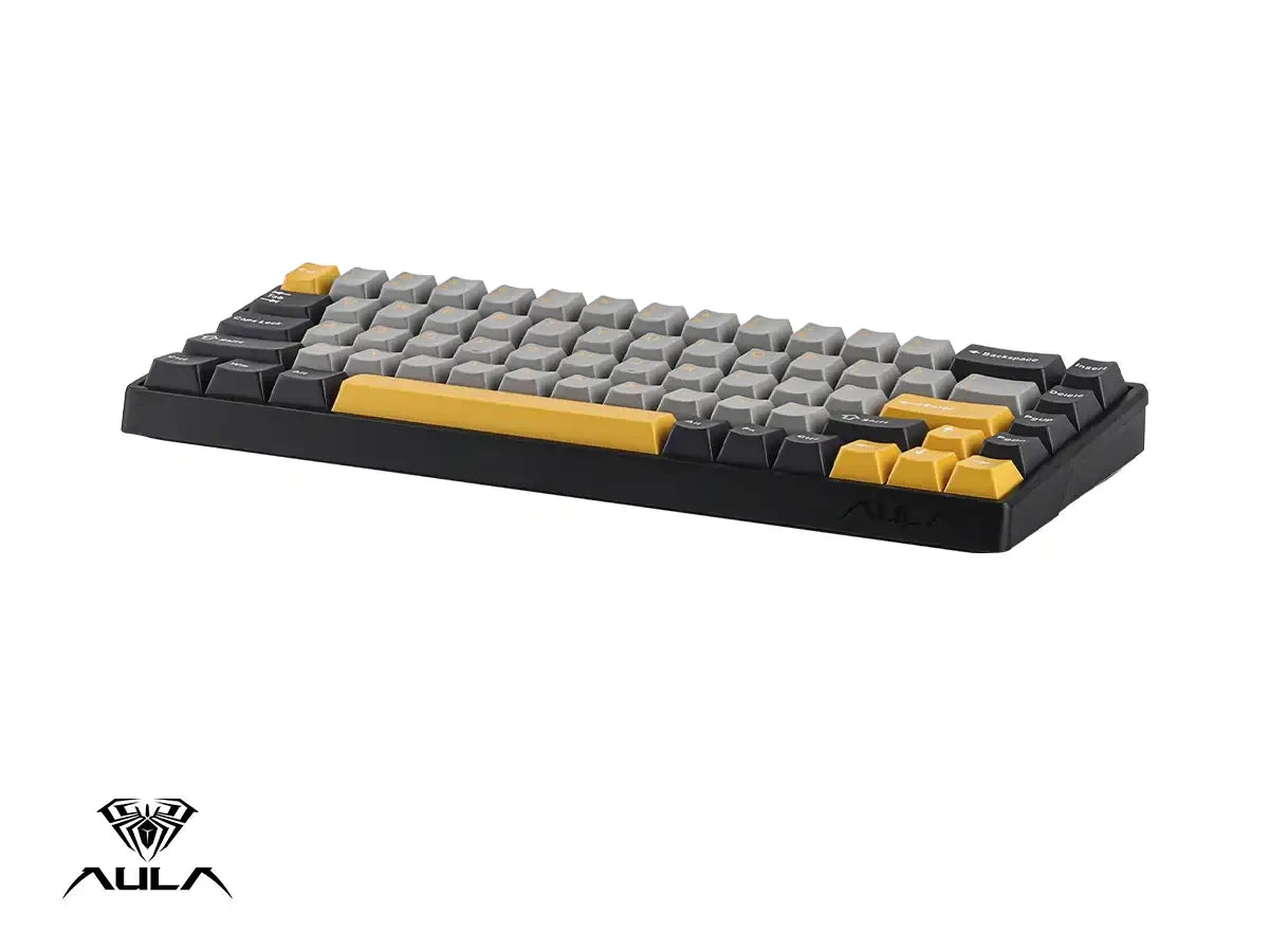 Teclado Gamer Aula Win68he Max 65% Magnetico (au-w68hem3en7) Mecanico, Switch Magnetico Wing Chun, Color Negro, Plomo Y Amarillo