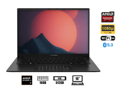 Laptop Asus Ryzen 7 8840hs Zenbook (um3406ha-ws74t) Pantalla 14” Wuxga Oled Touchscreen, Ram 16gb, Ssd 512gb, Win11, Jade Black