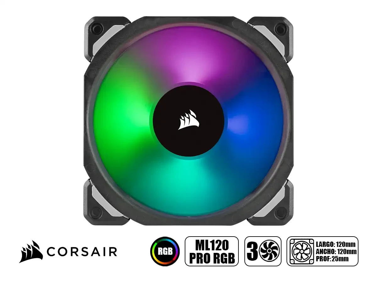 Cooler Para Case Corsair Ml120 Pro Rgb (co-9050076-ww) Pack 3 En 1, 120mm, Led Rgb, Black